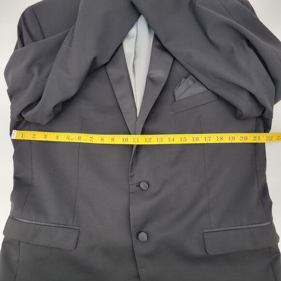 Calvin Klein Mens Black 100% Wool Satin Lapel Dbl Vent Formal Tuxedo Jacket 44R - Picture 11 of 13